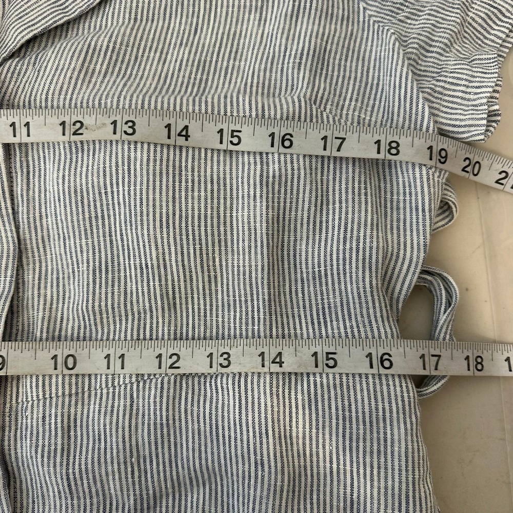 Quince European Linen Button Front Striped Dress Women M Blue Coastal Classic - Picture 8 of 8